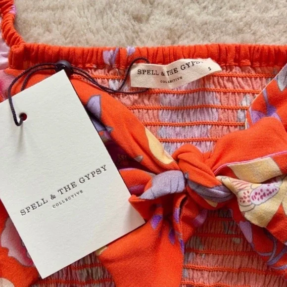 Spell & The Gypsy Collective Floral Lily Playdress Ruffle Trim Mini Dress in Red - Picture 9 of 10